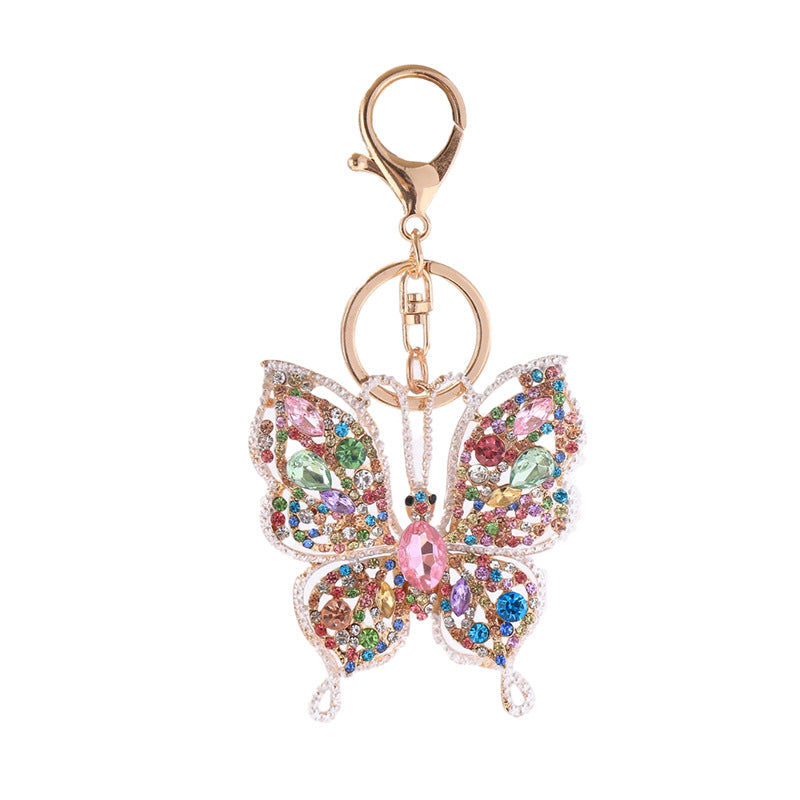Wholesale Colorful Diamond Inlaid Creative Butterfly Metal Keychains